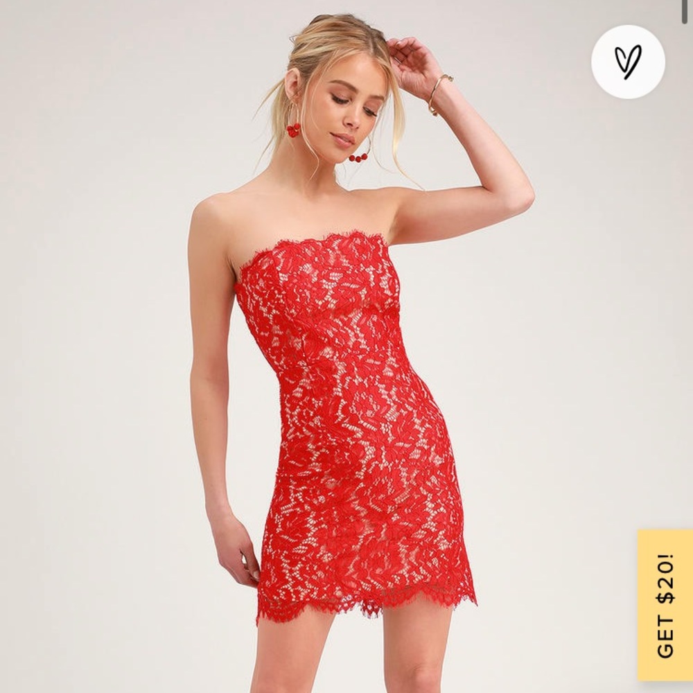 Lulus strapless red lace dress
